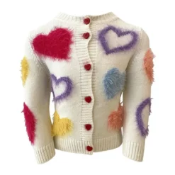 Lola + The Boys White Fuzzy Hearts Cardigan Girls