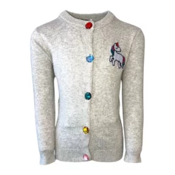 Lola + The Boys Girls Grey Rainbow Gem Unicorn Cardigan