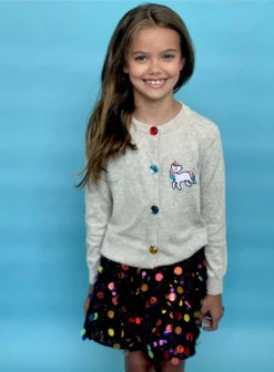 Lola + The Boys Girls Grey Rainbow Gem Unicorn Cardigan