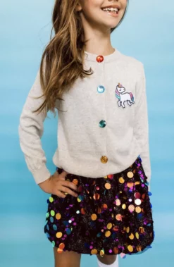 Lola + The Boys Girls Grey Rainbow Gem Unicorn Cardigan