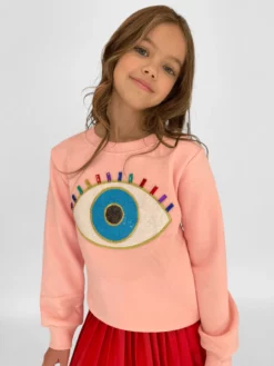 Lola + The Boys Girls Rainbow Evil Eye Sweatshirt