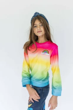 Lola + The Boys Rainbow Ombre Sweatshirt Girls