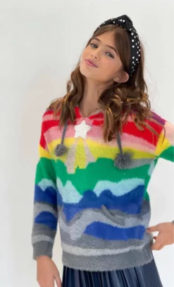 Lola + The Boys Shooting Star Rainbow Sweater