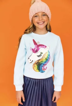 Lola & The Boys Sky Blue Rainbow Unicorn Sweatshirt