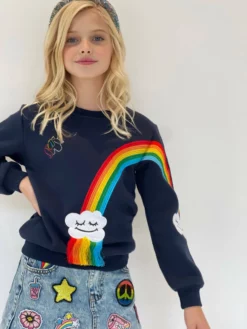Lola + The Boys New Arrivals Smiley Cloud Rainbow Sweatshirt