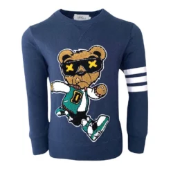Lola + The Boys Teddy Athletic Patch Navy Sweatshirt