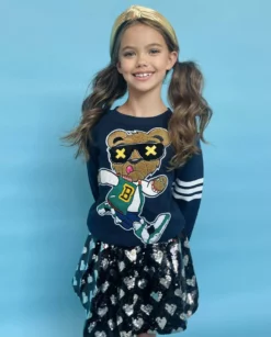 Lola + The Boys Teddy Athletic Patch Navy Sweatshirt