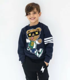 Lola + The Boys Teddy Athletic Patch Navy Sweatshirt