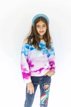 Lola + The Boys Girls Watercolor Sky Fuzzy Sweatshirt