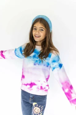 Lola + The Boys Girls Watercolor Sky Fuzzy Sweatshirt