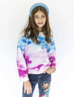 Lola + The Boys Girls Watercolor Sky Fuzzy Sweatshirt