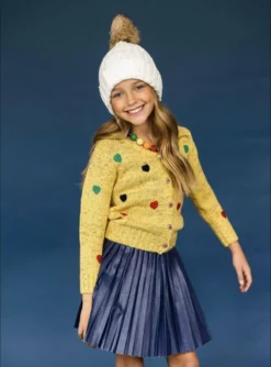 Lola + The Boys Yellow Knit & Hearts Cardigan