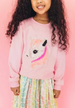 Lola + The Boys Girls Fancy Unicorn Pink Sweatshirt