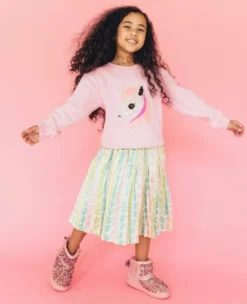Lola + The Boys Girls Fancy Unicorn Pink Sweatshirt