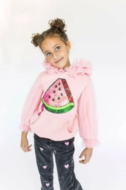 Lola & The Boys Watermelon Tulle Sequin Hoodie New Arrivals