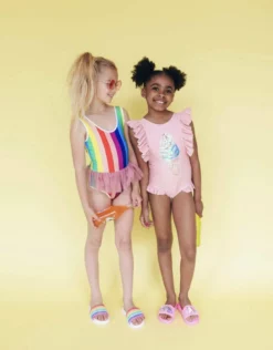 Lola + The Boys Girls Ice Cream Ruffle Swimsuit Pink