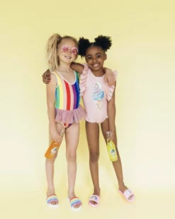 Lola + The Boys Girls Ice Cream Ruffle Swimsuit Pink