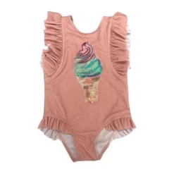 Lola + The Boys Girls Ice Cream Ruffle Swimsuit Pink