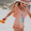 Lola + The Boys Girls Ice Cream Ruffle Swimsuit Pink