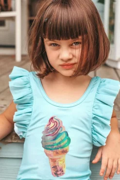 Lola + The Boys Ice Cream Ruffle Swimsuit Green Sale On Sale