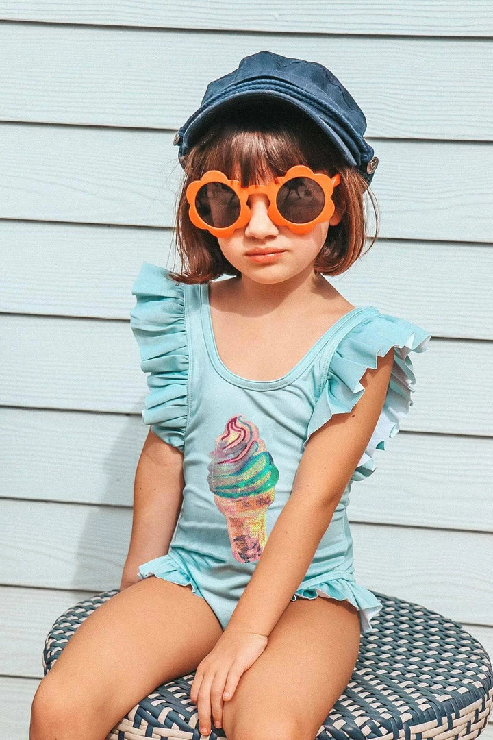 Lola + The Boys Ice Cream Ruffle Swimsuit Green Sale On Sale