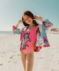 Lola + The Boys Girls Neon Unicorn Swimsuit