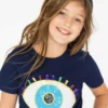 Lola + The Boys Navy Rainbow Evil Eye Tee