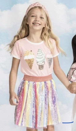 Lola + The Boys Girls Peach Ice Cream Ringer T-Shirt