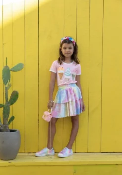 Lola + The Boys Girls Peach Ice Cream Ringer T-Shirt