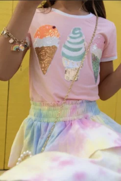 Lola + The Boys Girls Peach Ice Cream Ringer T-Shirt