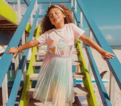 Lola + The Boys Girls Peach Ice Cream Ringer T-Shirt