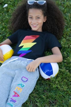 Lola + The Boys Rainbow Lightning Bolt Sequin T-Shirt Girls
