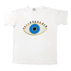 Lola + The Boys Girls White Rainbow Evil Eye Tee
