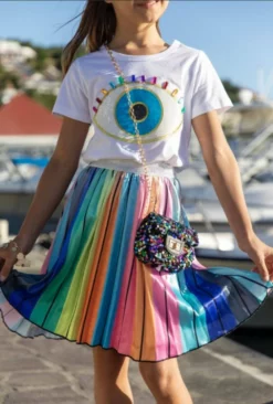 Lola + The Boys Girls White Rainbow Evil Eye Tee