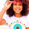 Lola + The Boys Girls White Rainbow Evil Eye Tee