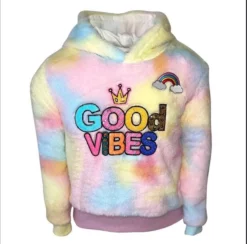 Lola + The Boys Tie Dye Good Vibes Fuzzy Hoodie Girls