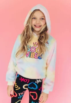 Lola + The Boys Tie Dye Good Vibes Fuzzy Hoodie Girls