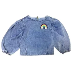 Lola + The Boys Girls Rainbow Puff Sleeve Shirt