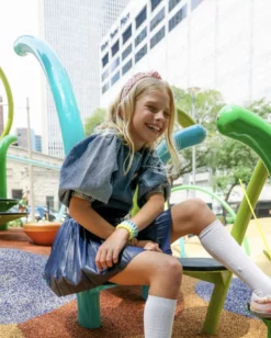 Lola + The Boys Girls Rainbow Puff Sleeve Shirt