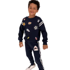 Lola + The Boys New Arrivals Varsity Patch Jogger Set Navy