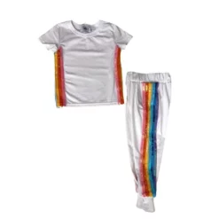 Lola + The Boys New Arrivals White Rainbow Sequin Jogger Set