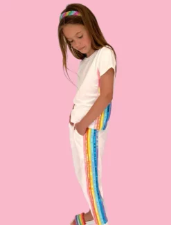 Lola + The Boys New Arrivals White Rainbow Sequin Jogger Set